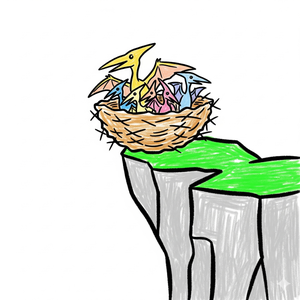 Pterodactyl Nest with Babies on a High Cliff